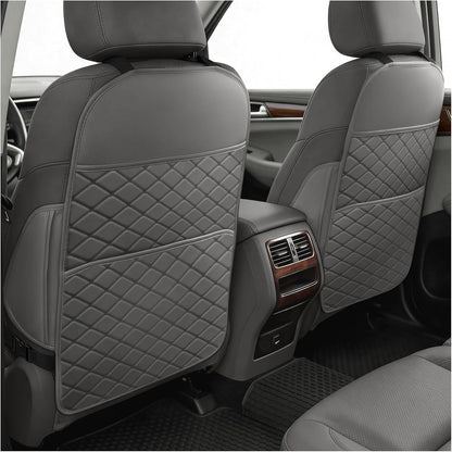 Seat Back Protectors for Kids, Car Kick Mats for Back of Front Seats with Large Pocket Organizer, Waterproof, Protects Against Dirt, Scuffs & Scratches, Fits Most Vehicles, 2PCS (Black)