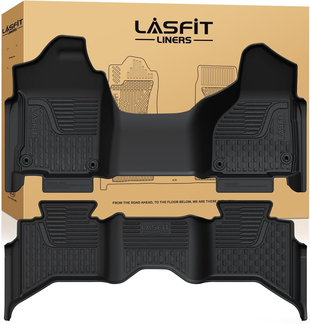LASFIT Floor Mats for 2019-2025 2026 Ram 2500/3500 Crew Cab Bucket Seat for Carpet & Vinyl Floor (NOT fit Model with PTO Kit), All Weather TPE Custom Fit Car Mats Floor Liners 1st & 2nd Row, Black