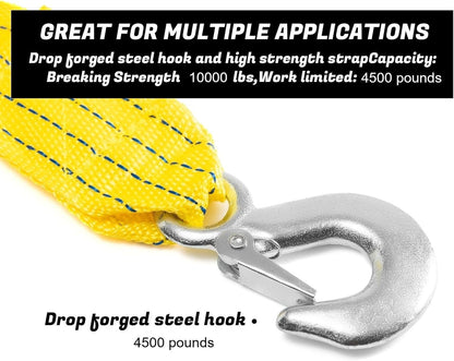 Tow Strap 118 Inch Heavy Duty 10,000 LB Capacity, Boat Winch Strap with Reinforced Loops, Recovery Tow Rope for Vehicle Off-Road & Marine Use, Boat Winch Strap with Hook Alternative