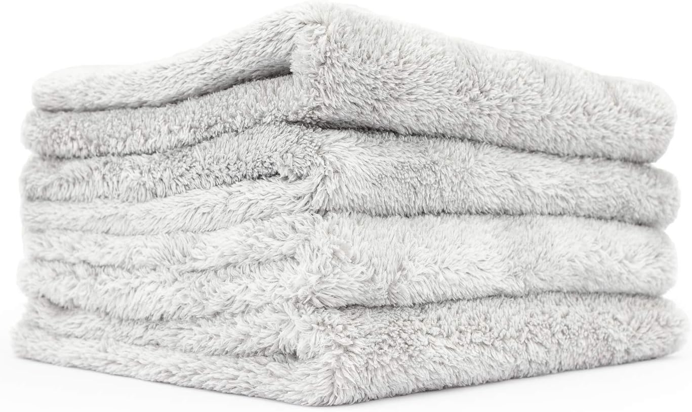 The Rag Company - Eagle Edgeless 500 (4-Pack) Professional Korean 70/30 Blend Super Plush Microfiber Detailing Towels, 500GSM, 16in x 16in, Blue