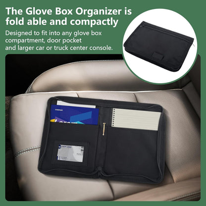 Car Registration and Insurance Holder,Glove Box Compartment Organizer,Zipped Design Owner Manual Case,Multi-Pocket Paperwork Glove Bag,Soft Document Organizer for Car Insurance License Cards Driver