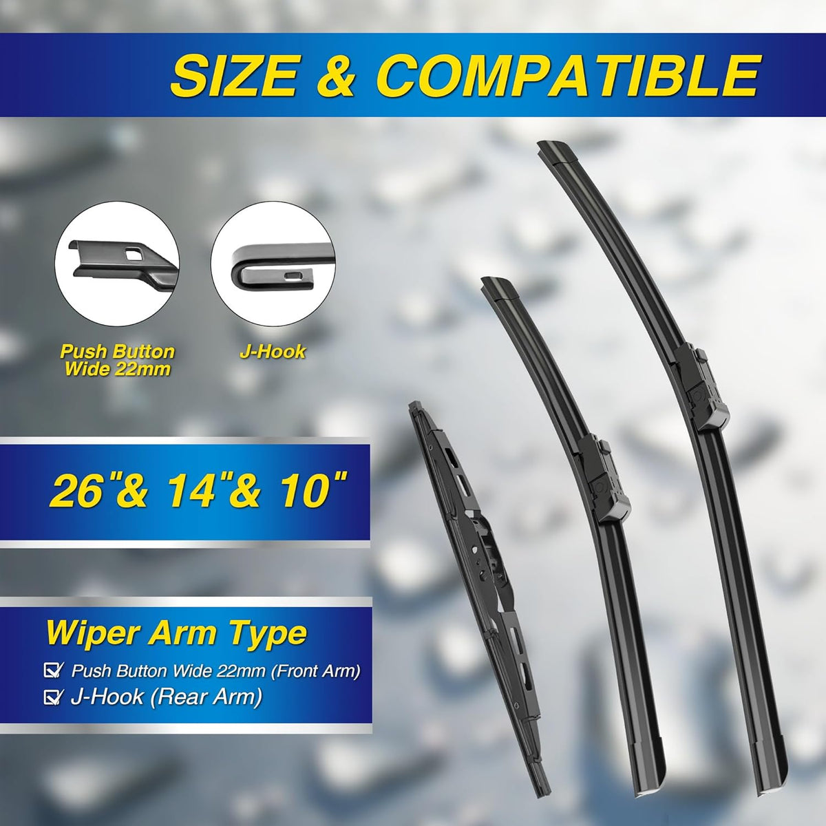 5 PLUS® Silicone Windshield Wipers Replacement for 2019-2024 Toyota RAV4/ 2006-2015 Mazda 5 Wiper Blades(Set of 3), Windshield Wiper Blades For My Car-26"/16"/12" - Colors C