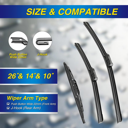 5 PLUS® Silicone Windshield Wipers Replacement for 2019-2024 Toyota RAV4/ 2006-2015 Mazda 5 Wiper Blades(Set of 3), Windshield Wiper Blades For My Car-26"/16"/12" - Colors C