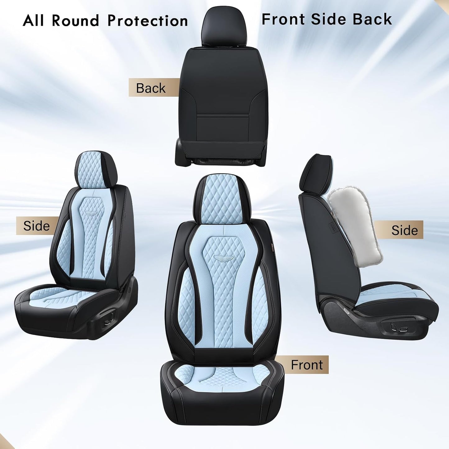 Coverado Seat Covers, Car Seat Covers Full Set, Black Car Seat Cover, Car Seat Covers Front Seats Back Seat Cover, Waterproof Car Seat Cushion, Leather Seat Covers Seat Protector Fit for Most Cars