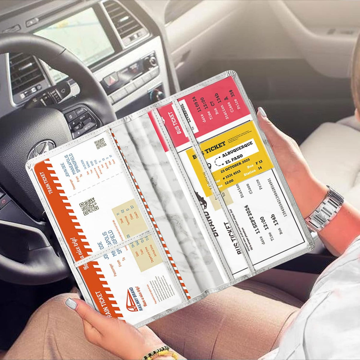 Car Registration and Insurance Card Holder - Leather Vehicle Glove Box Automobile Documents Paperwork Wallet Case Organizer for ID, Driver's License, Key, Cards - Car Accessories for Women&Men