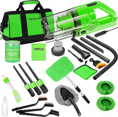17pcs Car Cleaning Kit, Pink Car Interior Detailing Kit with High Power Handheld Vacuum, Detailing Brush Set, Windshield Cleaner, Cleaning Gel, Complete Auto Accessories for Women Gift