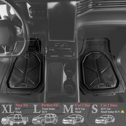 CAR PASS Heavy Duty Rubber Car Mats with Cargo Liner, Deep-Dish Car Floor Mats and Trunk Mat All Weather, Universal Trim-to-Fit for SUVs Trucks Sedans, Waterproof Anti-Slip, Trimmable V12 Black
