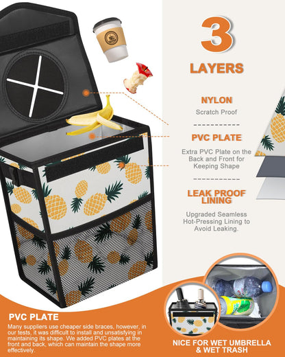 Pritent Car Trash Can with Lid, Cute Leakproof Car Trash Garbage Bag Hanging Vehicle Trash Bin Small Portable Automotive Garbage Cans Organizer for Back/Front Seat/Console(Trapezoid,Black)