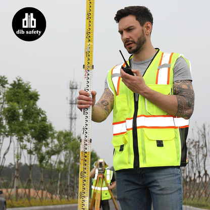 Dib Safety Reflective Mesh Vest ANSI Class 3, High Visibility with Pockets and Zipper, Made with 3M Reflective Tape, Yellow XL