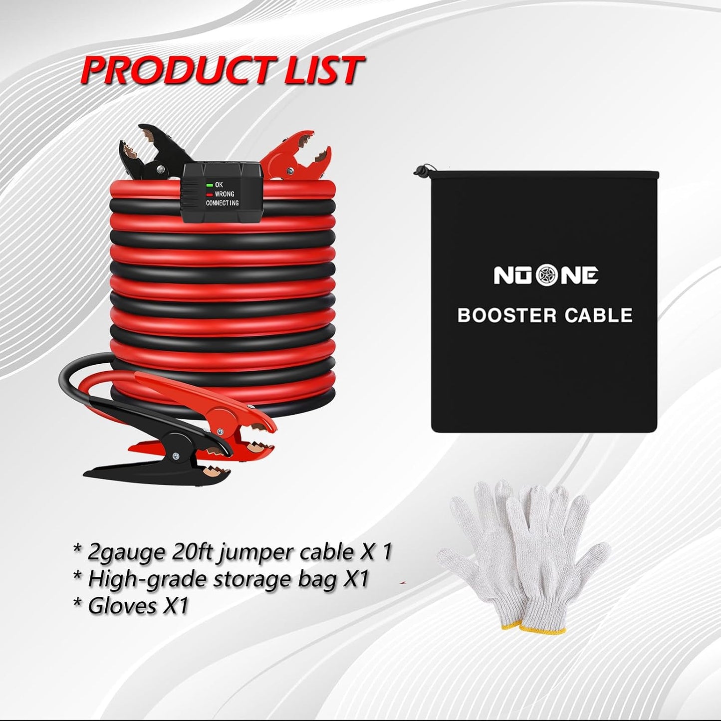 NOONE Jumper Cables for Car Battery, Heavy Duty Automotive Booster Cables for Jump Starting Dead or Weak Batteries (10-Feet)