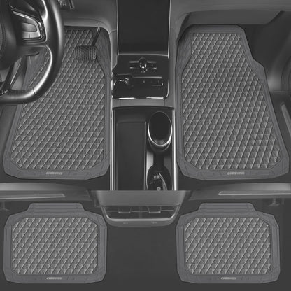 CAR PASS Black Rubber Car Mats, All-Weather Floor Mats Full Set Durable Anti-Slip 3D Rhombus Waterproof Automotive Pad Trim to Fit Liner Universal Fit for Sedan SUV Truck Van, 4 Pcs All Black Rubber