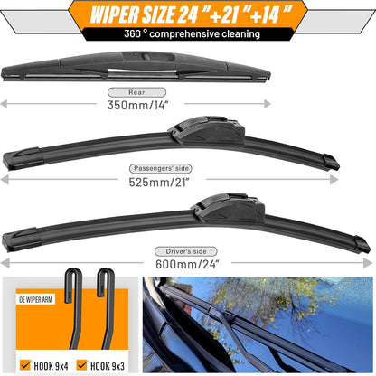 AUTOBOO 3-Pack Windshield Wiper Blades for Subaru Outback 2020-2025, Original Equipment Replacement 26"+18" Front and 16" Rear, All-Weather Performance, Easy One-Click Install