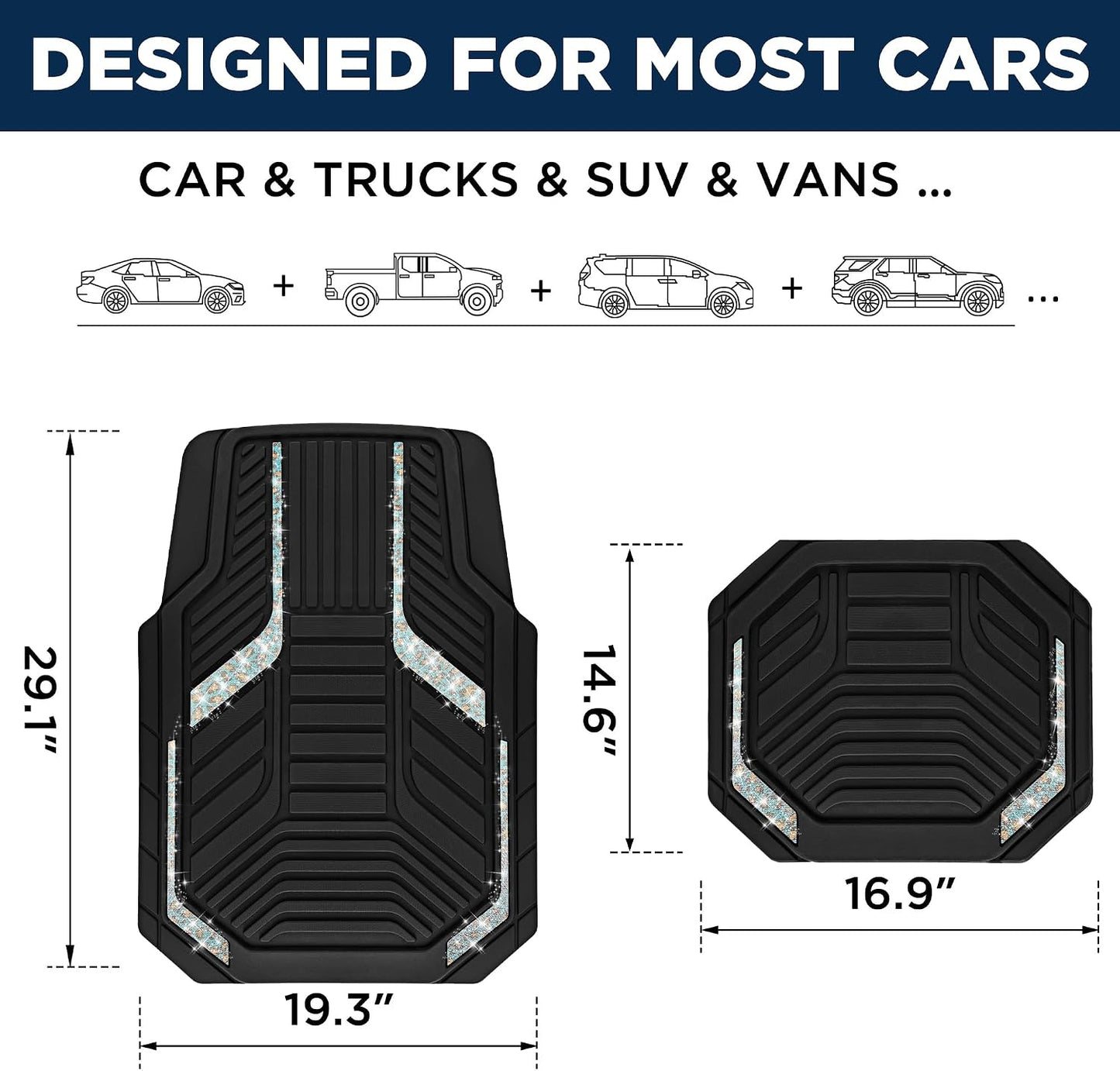 PIC AUTO Heavy Duty Rubber Floor Mats, Purple Aluminum Film Car Mats Set, Front and Rear Car Mats with Anti-Slip Backing, All Weather Protection, Trim-to-Fit for Automotive SUV, Sedan, Van