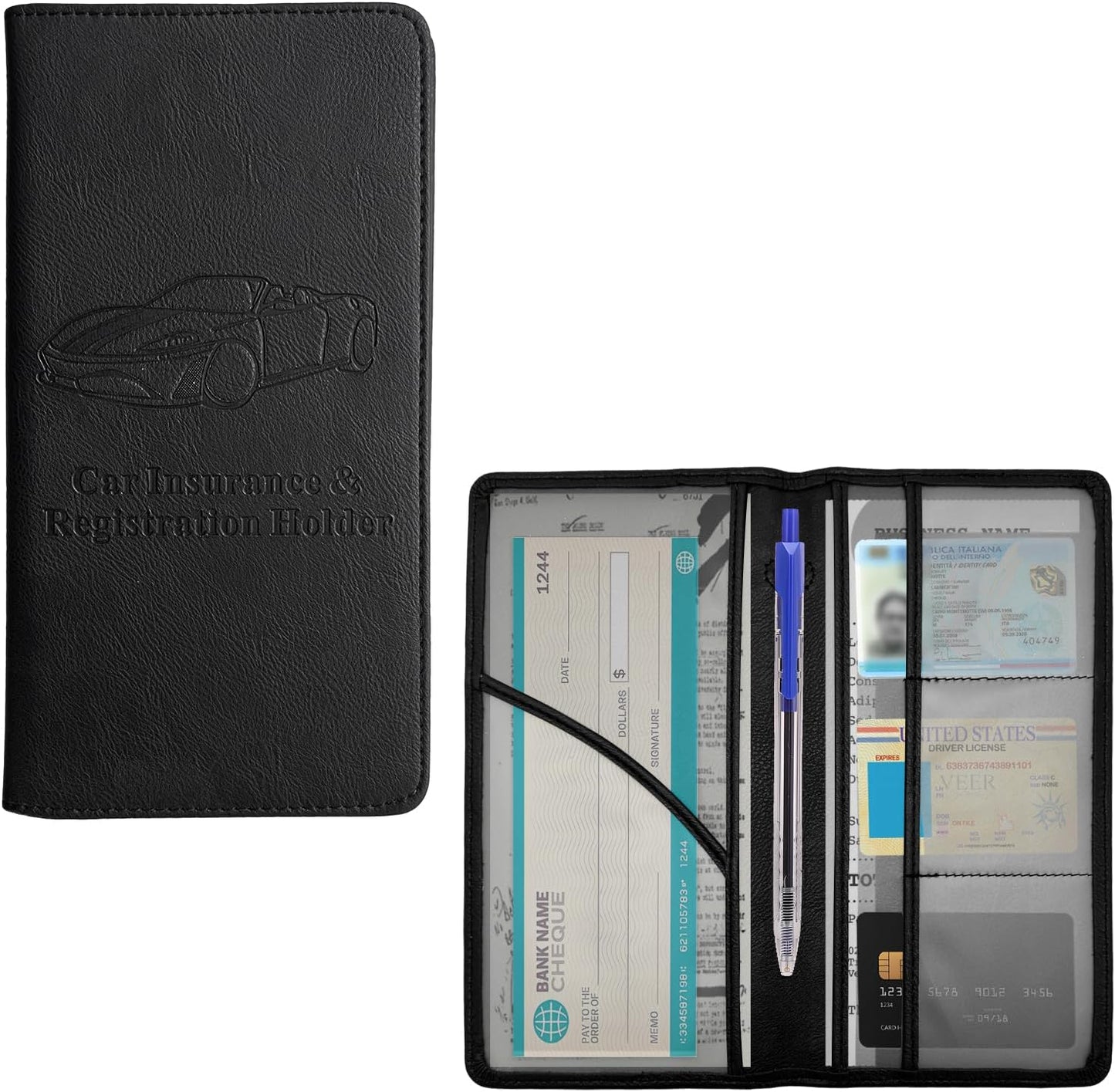 Car Registration and Insurance Holder, Leather Auto Glove Box Document Organizer with Magnetic Closure, Car Essential Paperwork Wallet Case Interior Accessories for Women Men (Leopard Print)