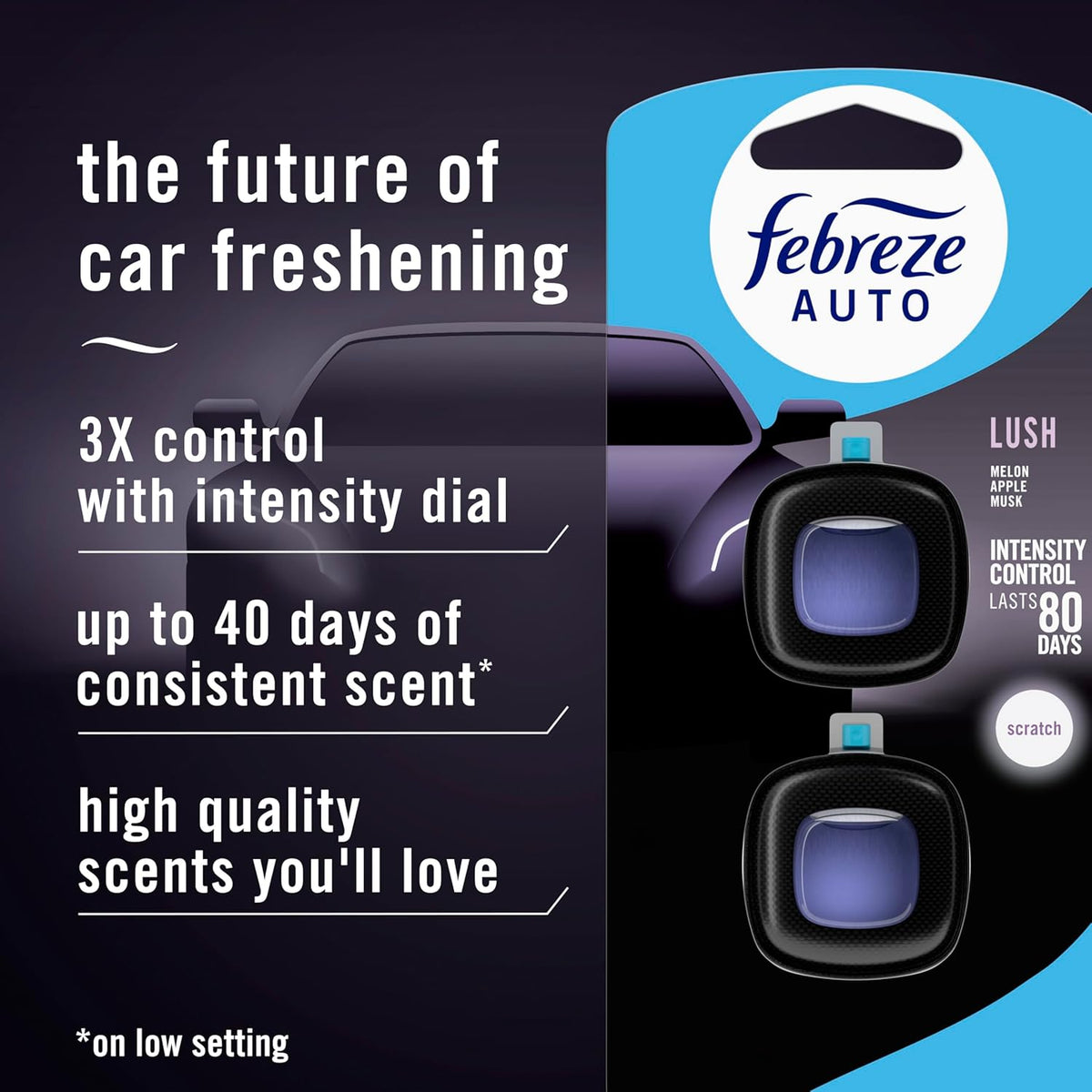 Febreze AUTO Air Freshener, Odor-Fighting Automotive Vent Clip, Midnight Storm Scent, 8 Count