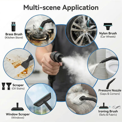 Steam Cleaner, 15s Heat-Up, 1.9QT Tank, 3Level Adjustable Handle, with 16PCS Accessories, Portable Steamer for Cleaning, Steam Cleaner for Home, Car Detailing, Dirt, Grease, Grout, Tile （blackgold）