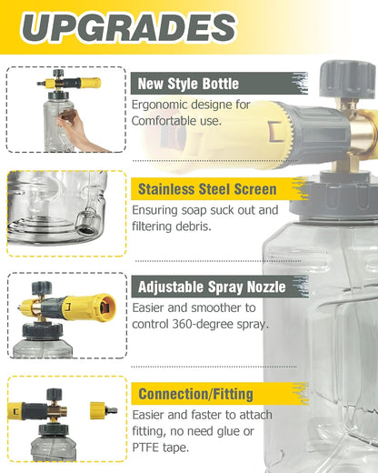 ESP Foam Cannon Snow Foam Lance Pressure Power Jet Washer Quick Release Adjustable Nozzle with 1 Liter Bottle Washing Mitts 1 Towel