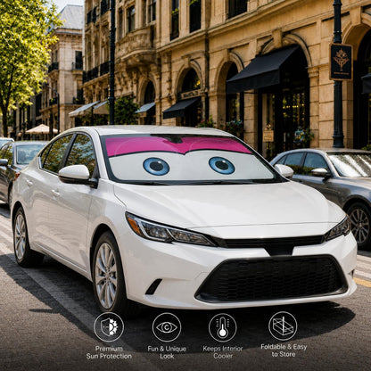 Car Windshield Sun Shade, Funny Cartoon Eyes Sun Visor for Car Windshield Universal Fits Sedan Compact Car Hatchback SUV, UV Heat Protection - 59 x 27.5