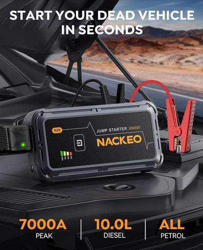 Portable Car Battery Jump Starter 5000A Car Jump Starter Battery Pack (9.0L Gas/8.5L Diesel), 12V Jump Box Car Battery Jumper Starter Portable Jumper Cables, Fast Charge, Lights, Compact