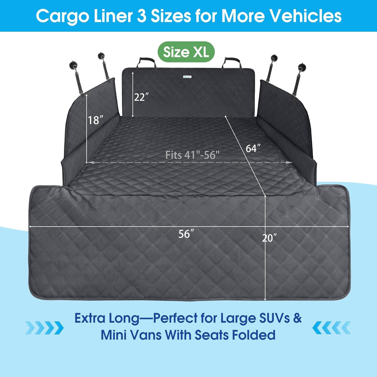 ALLANSING SUV Cargo Liner for Dogs - Heavy-Duty 900D Oxford Waterproof Pet Cargo Protector with 3-Sided Zippered All-Round Protection & TPU Suction Cups, Fits Compact SUVs