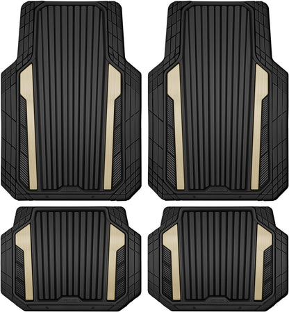 CAR PASS Heavy Duty Rubber Car Mats Metallic, Aluminum Film All Weather Floor Mats Waterproof Universal Trim to Fit Automotive SUV Sedan Van 4 Piece Anodized Deep Dish Two-Tone Sporty Black Red Chrome
