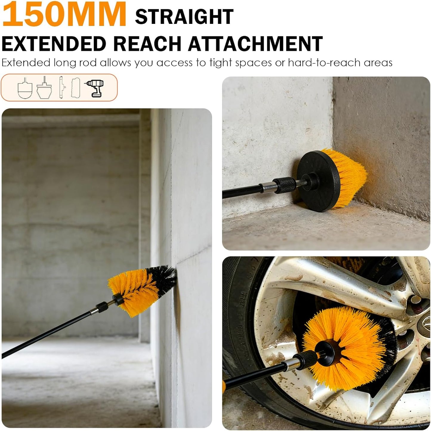 18PCS Drill Brush Attachments Set, Power Cleaning Scrub Brushes with Scrub Pads, Sponge, Extend Long Attachment, Cleaning Brush Supplies for Bathroom Bathtub, Grout, Tile, Sinks, Corners, Car Wheel