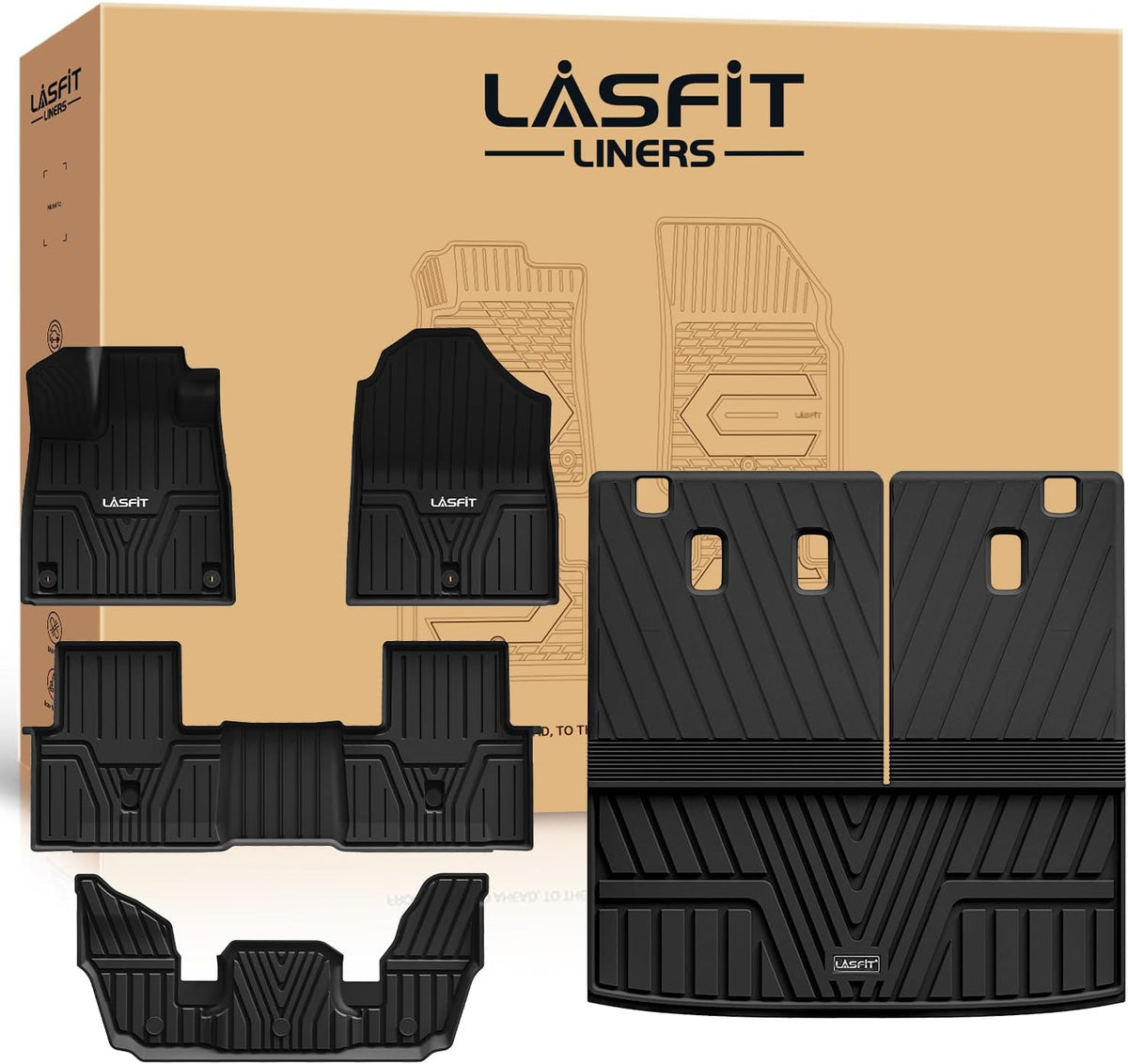 LASFIT Full Set Floor Mats for Honda CR-V 2026 2025 2024 2023 (Gasoline & Hybrid & e:FCEV), All Weather TPE Custom Fit Floor Liners 1st & 2nd Row & Seat Back Mat & Cargo Mat (Upper Position)