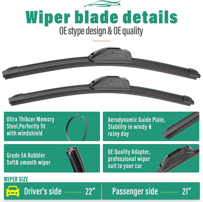 26" 16" 12" Windshield Wiper Blades Replacement for Toyota RAV4 2019 2020 2021 2022 2023 2024 2025 RAV 4 / Mazda 5 2006-2015 Premium All Weather Front Rear Wipers Set - OEM Quality (Pack of 3) - Colors A