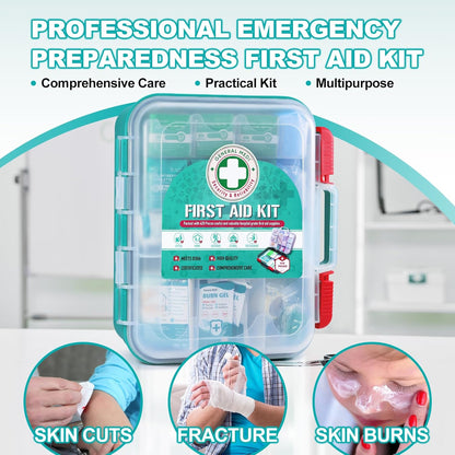 General Medi 110 Pieces Small First Aid Kit - HardCase First Aid Box - Contains Premium Medical Supplies for Travel, Home, Office, Vehicle, Camping, Workplace & Outdoor