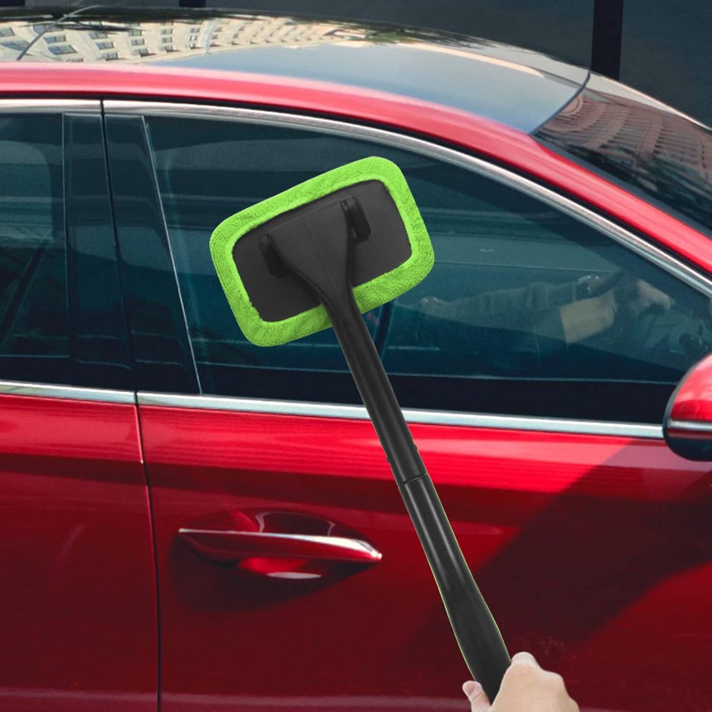 Miunice Car Windshield Cleaning Tool, Windshield Cleaner with 4 Washable and Reusable Microfiber Pads and Extendable Handle, for Auto Glass Wiper