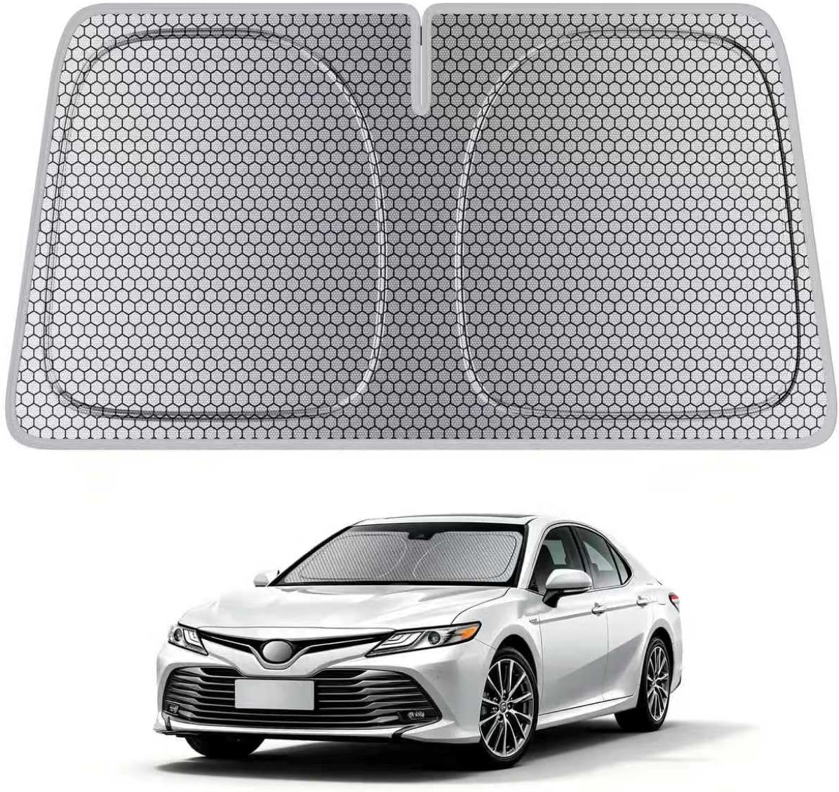 helloleiboo Graphene Car Windshield Sun Shade Car Sun Shade for Windshield with Heat Absorption Coating Foldable Design with UV Protection to Keep Your Car Interior Cooler Silver (X-Large-61 × 34 in)