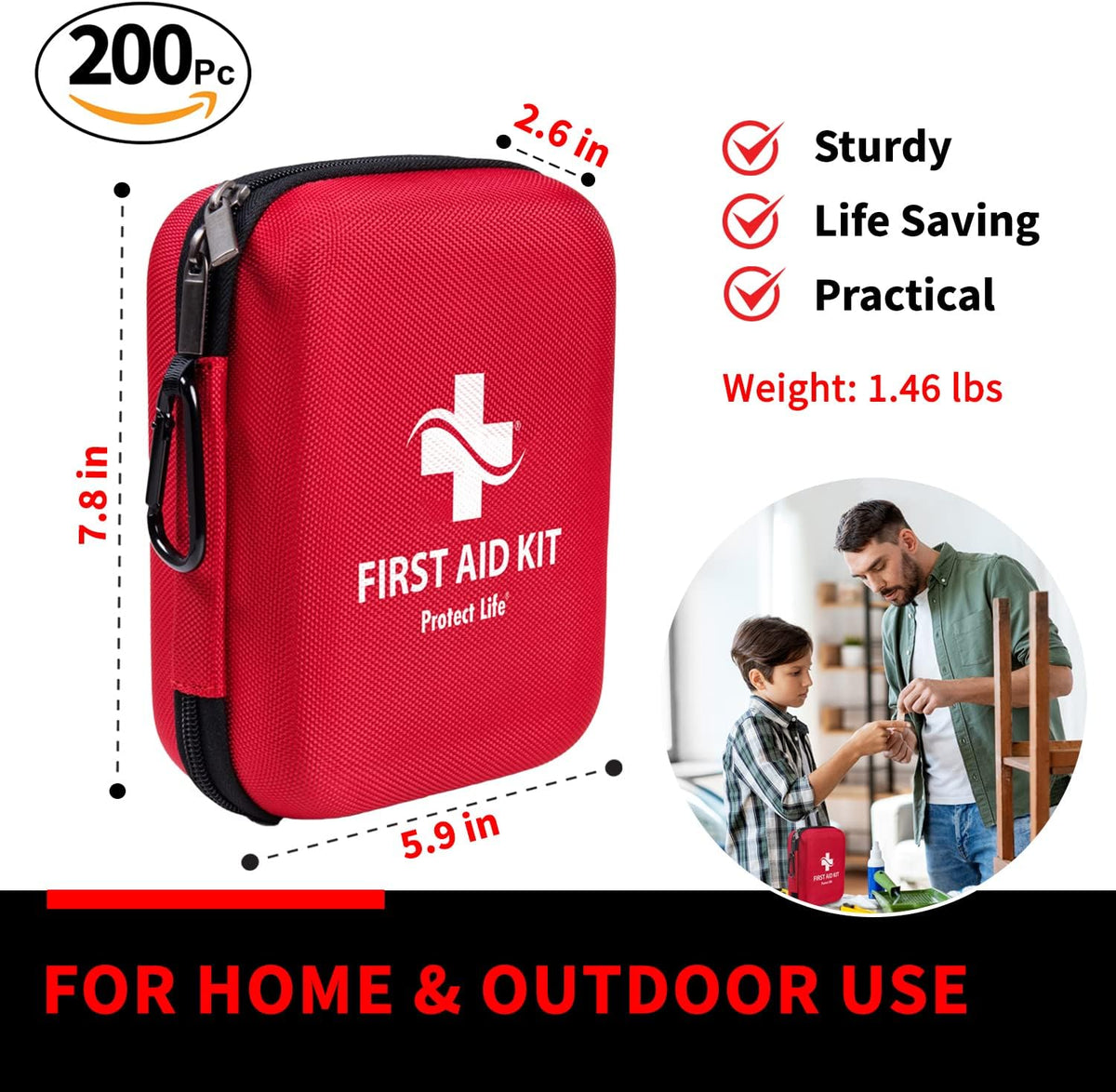 Protect Life Doctor Developed Mini First Aid Kit, 100 Piece Waterproof Emergency Kit for Car, Boat, Camping & Travel, Includes Emergency Blanket, Tourniquet & First Aid Guide
