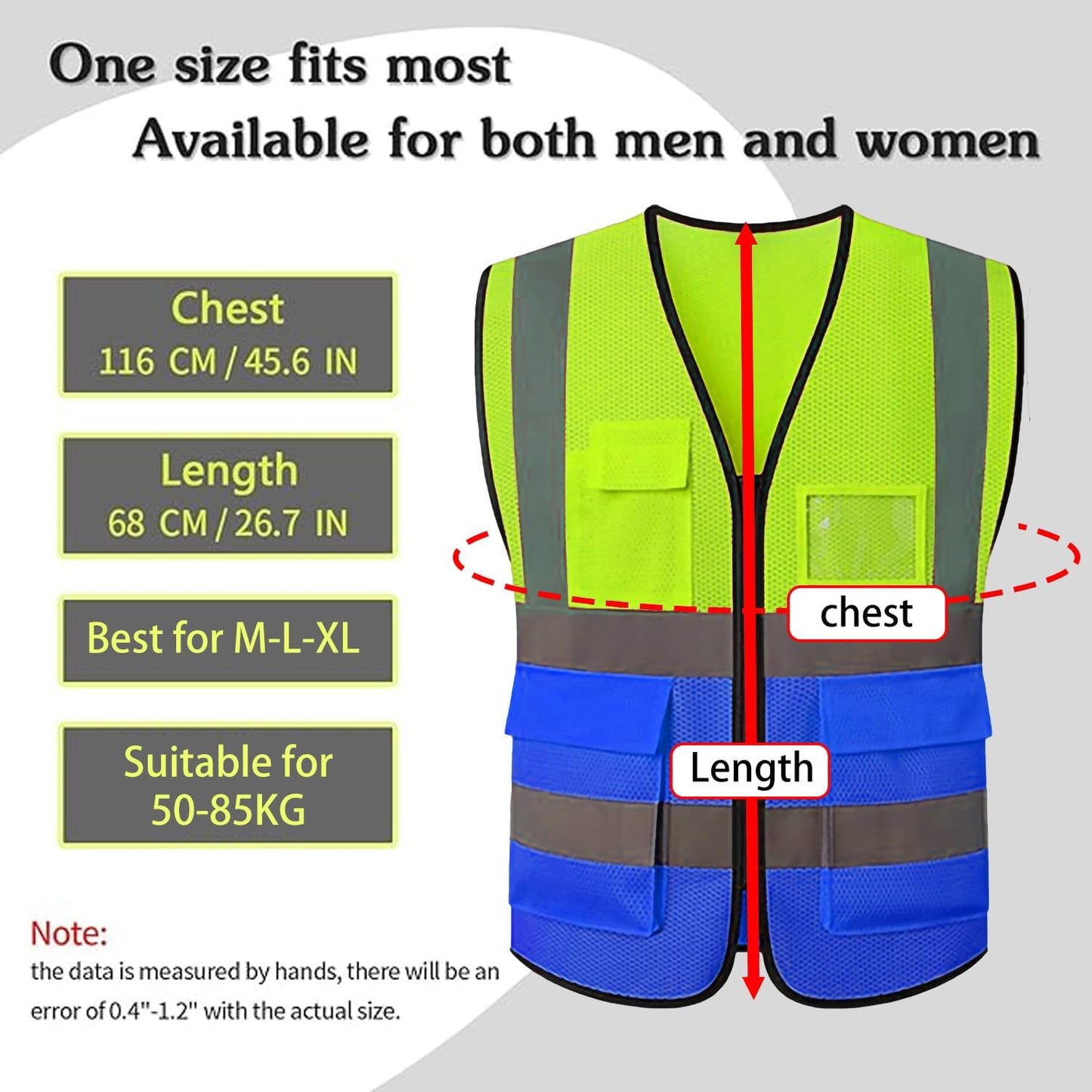 Reflective Mesh Safety Vest, Breathable Hi Vis Vest Construction Work with 5 Pockets and Zipper for Men Women