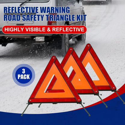 NYXOVA Warning Triangle Kit, Reflective Warning Road Safety Triangle Kit, Foldable Safety Triangle Kit Road Emergency Warning Reflector (3 Pack)
