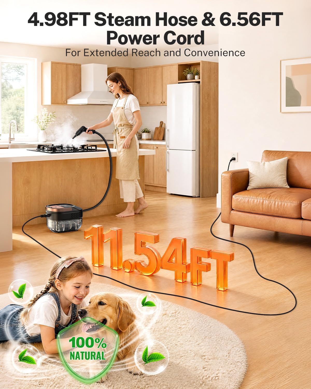 ODSD Steam Cleaner for Home & Car, 15s Fast Heating Handheld Steam Cleaner with 1.6L Tank, 3-Level Pressurized Steamer for Cleaning Tile, Grout, Sofa & Car Detailing
