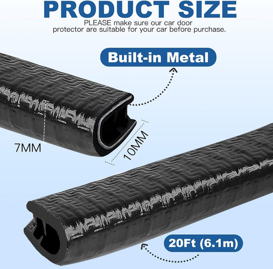 REGUICORP 20Ft (6.1m) Car Door Edge Guards, U-Shaped Black Car Door Protector, Automotive Door Entry Guard Fit for Most Vehicles, Built-in Metal Clips, No Need Adhesive, Easy to Cut