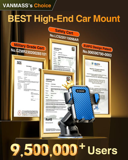 VANMASS【85+LBS Strongest Suction & Military-Grade Ultimate Car Phone Mount【Patent & Safety Certs】 Cell Phone Holder for Dash Windshield Vent for iPhone 17 Pro Max Automobile Accessory Kits,Ink Black