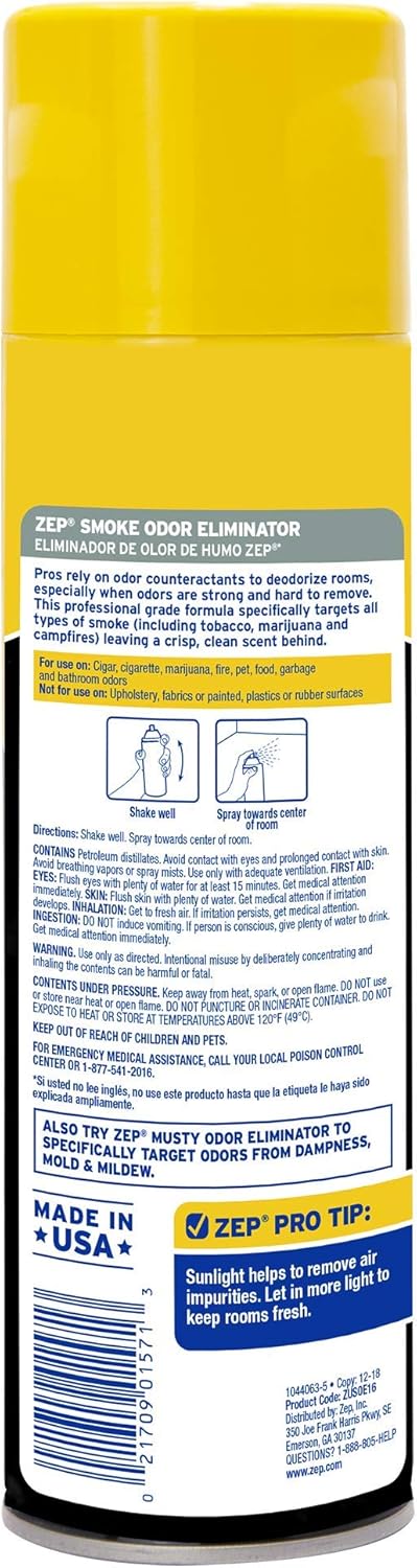 Zep Smoke Odor Eliminator Aerosol, Clear, 16 oz (Pack of 4) ZUSOE16 - Eliminate Cannabis (Marijuana) and Tobacco Odors