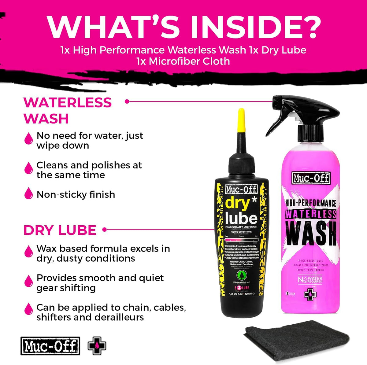 Muc-Off High Performance Waterless Bike Wash 750ml (Pack of 1) | Spray & Wipe Bike Cleaner | No Water Needed | Safe on Carbon Fibre | Cleans & Polishes with a Streak-Free Finish