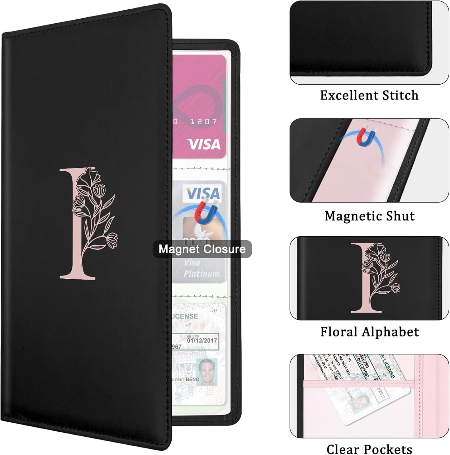 Letter Car Registration and Insurance Holder, with Magnetic Closure for License, Cards and Documents,Vehicle Glove Box Car Organizer, Interior Car Accessories for Women Men (M)