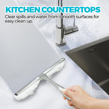 ALFLOD 2PACK Shower Squeegee for Glass Doors, Squeegee for Shower Glass，All-Purpose Tile Walls, Bathroom, Window, Glass and Car Windshield, Mirrors and Kitchen-Stainless Steel, 10 Inches, Silver