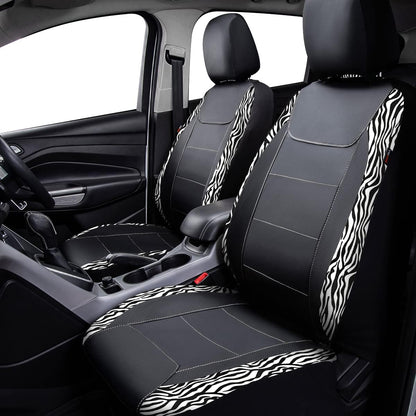 Flying Banner Carbon Fiber Leather Vehicle Seat Covers, Leopard Gray Black, Universal Fit - 8PCS