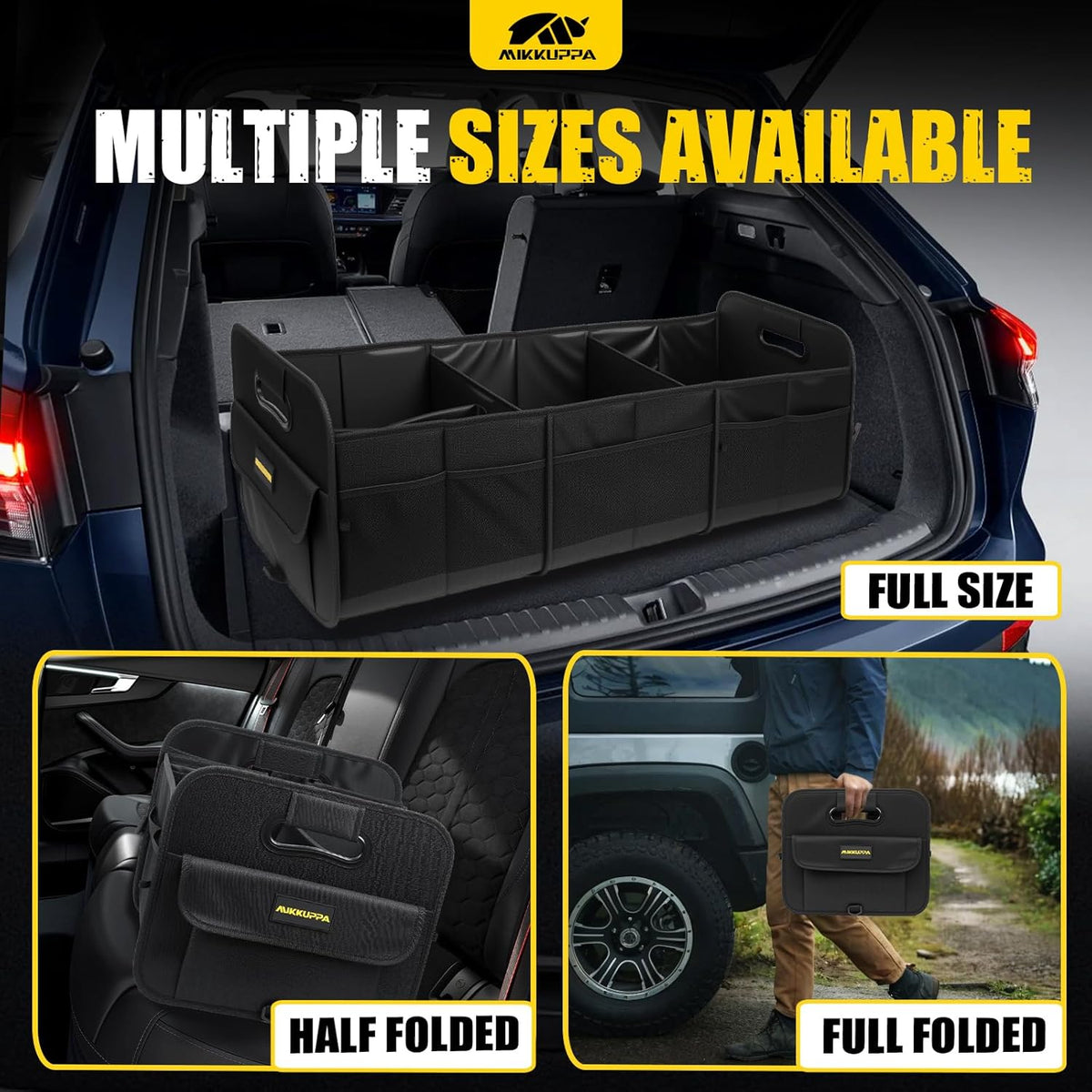 MIKKUPPA Car Trunk Organizer - 70L Collapsible Trunk Organizer for Groceries, Car Storage Organizers for SUV Auto Truck Van with Non Slip Bottom (Black)