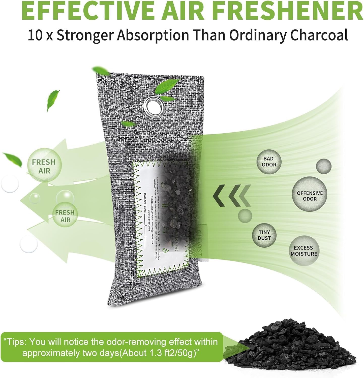 CLEVAST Bamboo Charcoal Air Purifying Bags - (Large, 4×200g), Removes Odors and Moisture, Nature Fresh Air Purifier Bags, Odor Eliminator for Home, Car, Pets, Bathroom, Basement