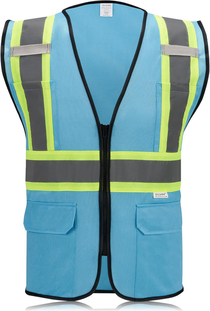 High Visibility Reflective Safety Vest with Zipper and Pockets Orange,M