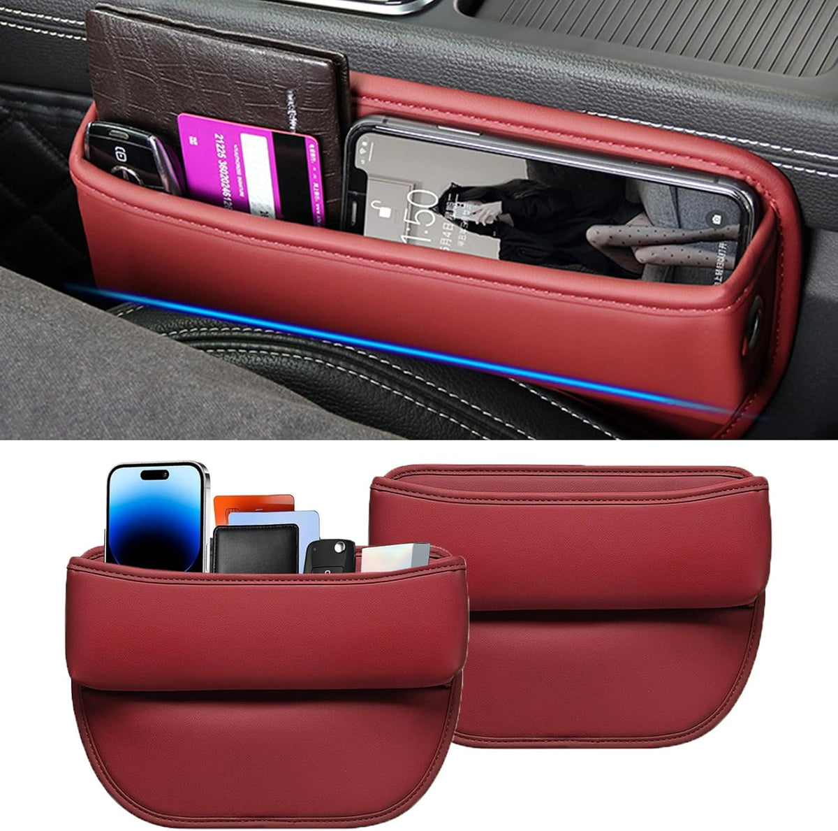 Car Seat Gap Filler 2 pack Car Gap Filler Seat Organizer Front Seat Leather Car Accessories for Women Men, Car Essentials for SUV Truck, Adjustable Seat Gap Filler Organizer (Black 2 pack)