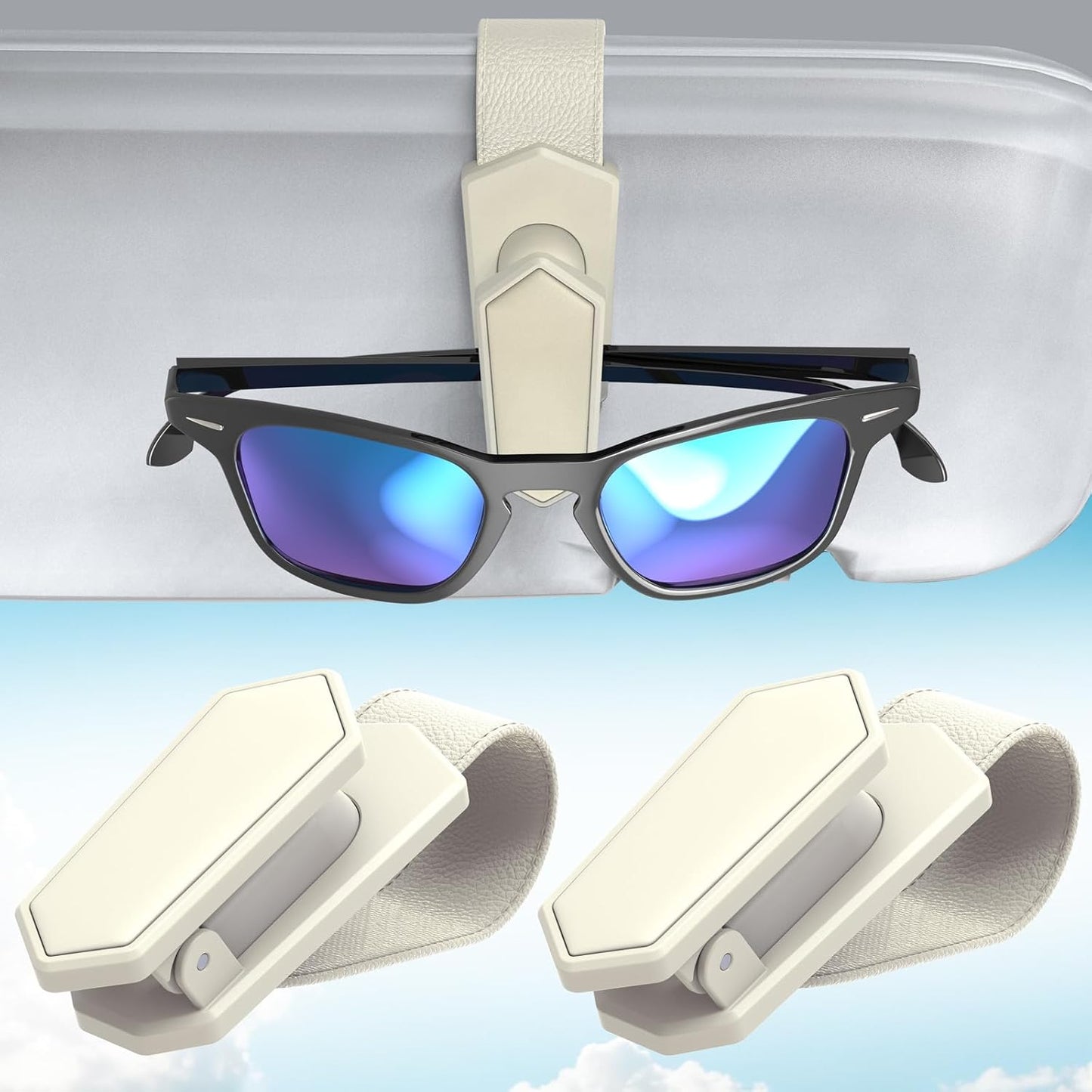 Veharvim Sunglass Holder for Car (One-Handed-Operation, Gentle & Secure Hold, Silicone Padded, Universal Fit, Metal Clip) Visor Sunglass Holder Clip,Visor Sunglass Car (Black, 2 Pack)