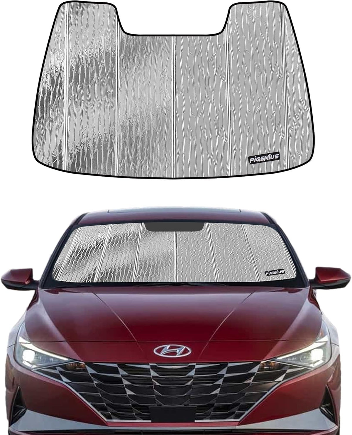Pigenius Windshield Sun Shade for Hyundai Elantra 2021-2026 Elantra N 2023-2025, Reversible Silver/Black