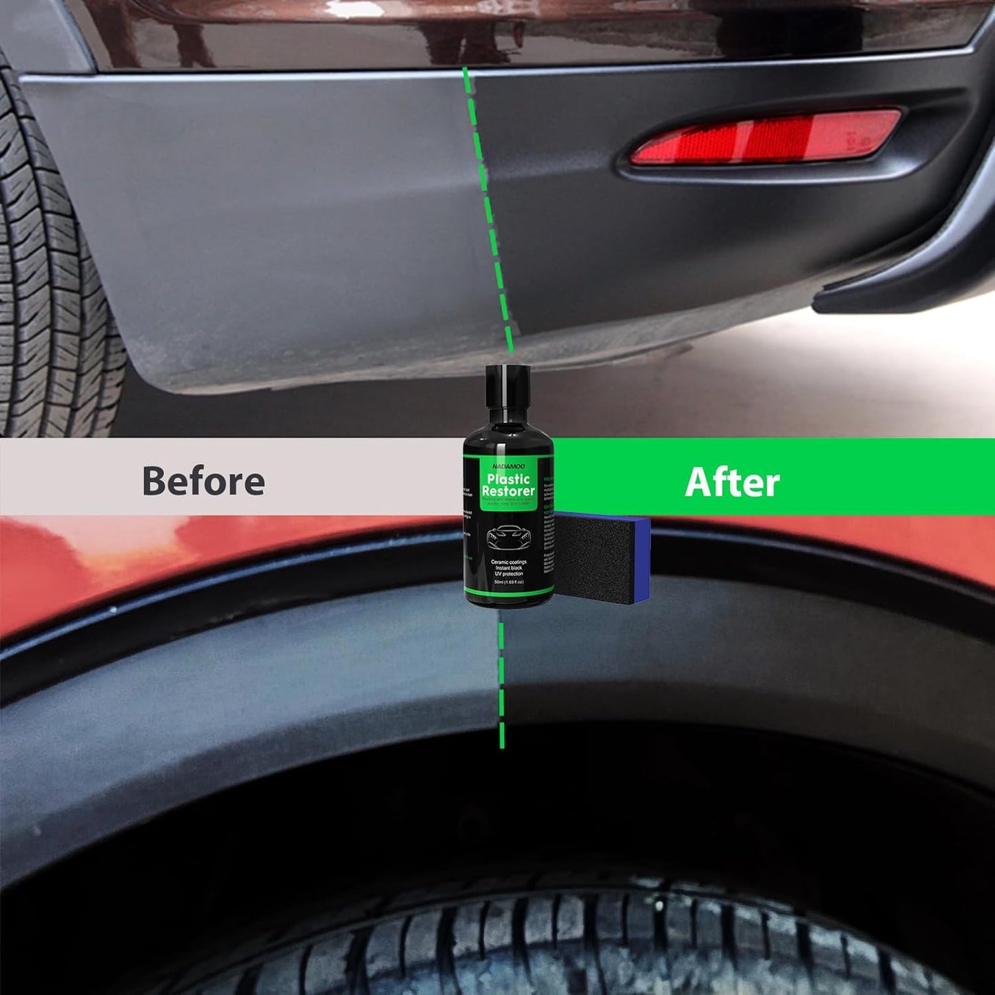 NADAMOO Plastic Restorer for Cars - Back to Black Ceramic Trim Restorer - Automotive DIY Kit for Exterior & Interior Plastic, Bumpers, Vinyl - Instant Black & 6-Month Protection, 30ml with Applicator