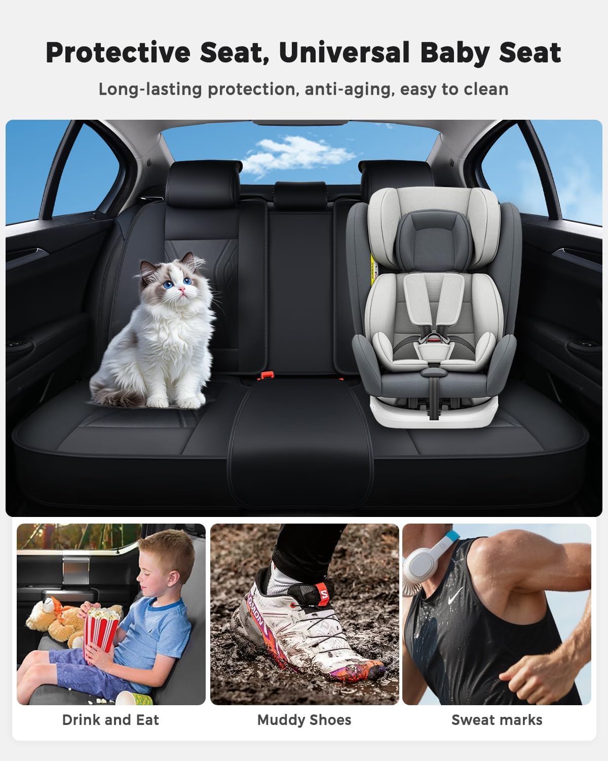 Huidasource Coffee Seat Covers Full Set, Universal Fit for Most Cars Trucks SUV, Full Coverage Leather Seat Cover, Airbag, Cupholder Compatible, Velcro Adjustable, Heaating/Cooling Function Retain